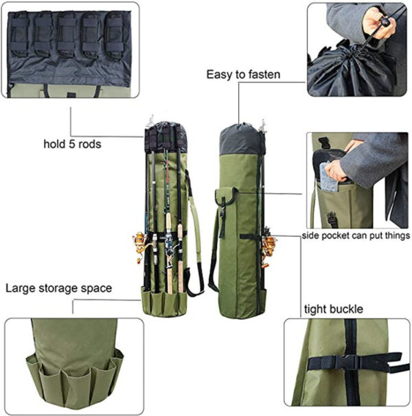 Multifunctional Fishing Rod Bag - Fishing Gear Storage Bag Army Green